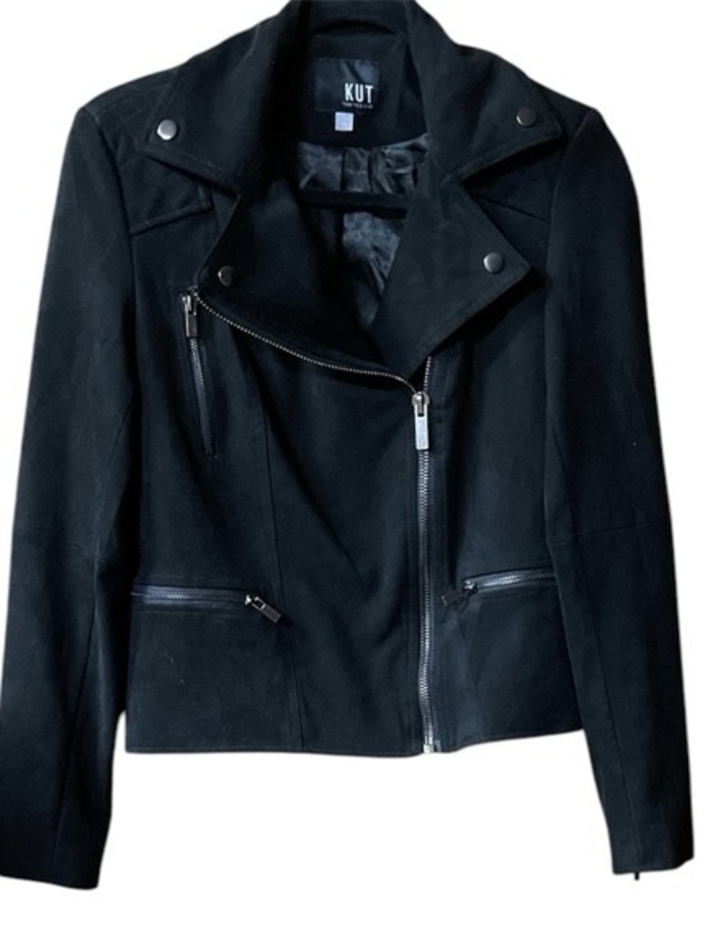 Kut from the Kloth Black Suede Asymmetrical Moto Jacket